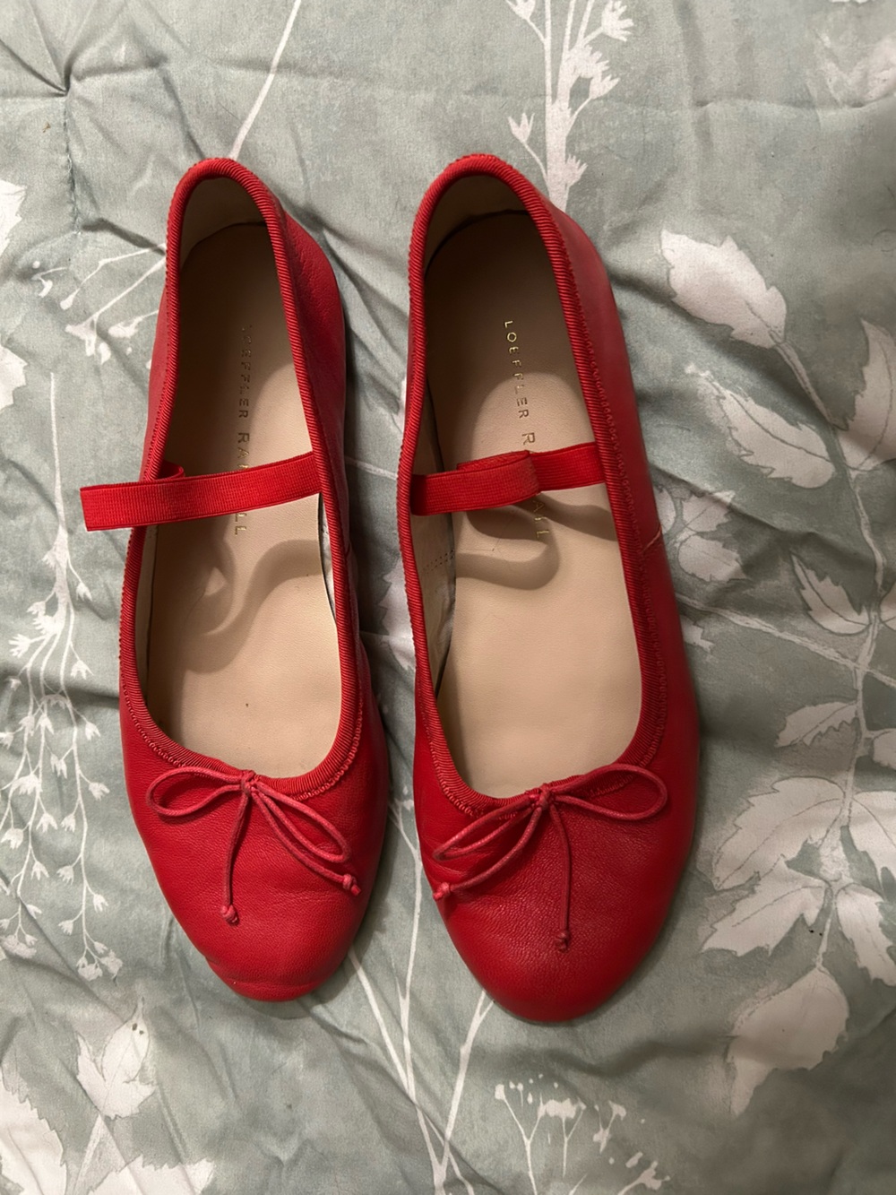 Loeffler Randall Red Ballet Flats with Bow and Elastic Strap